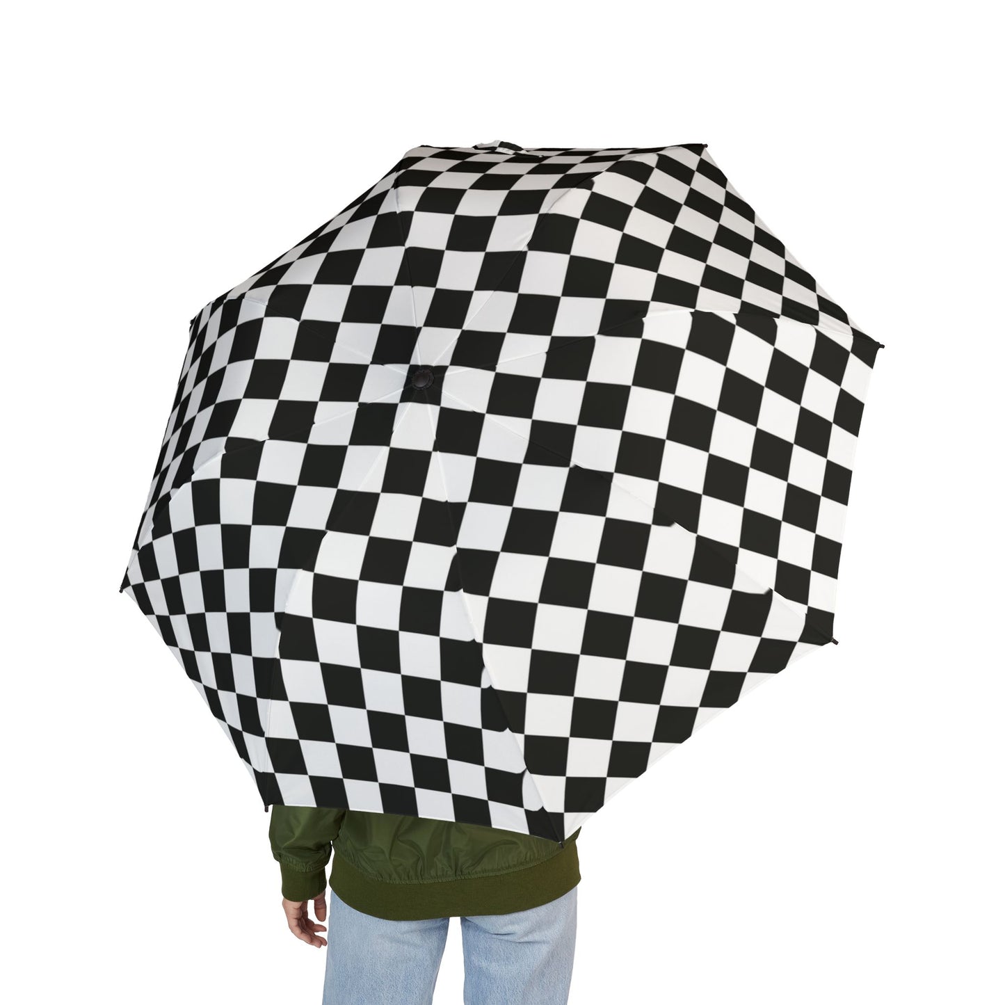 Black and White Checkered Flag 48" Semi-Automatic Foldable Umbrella