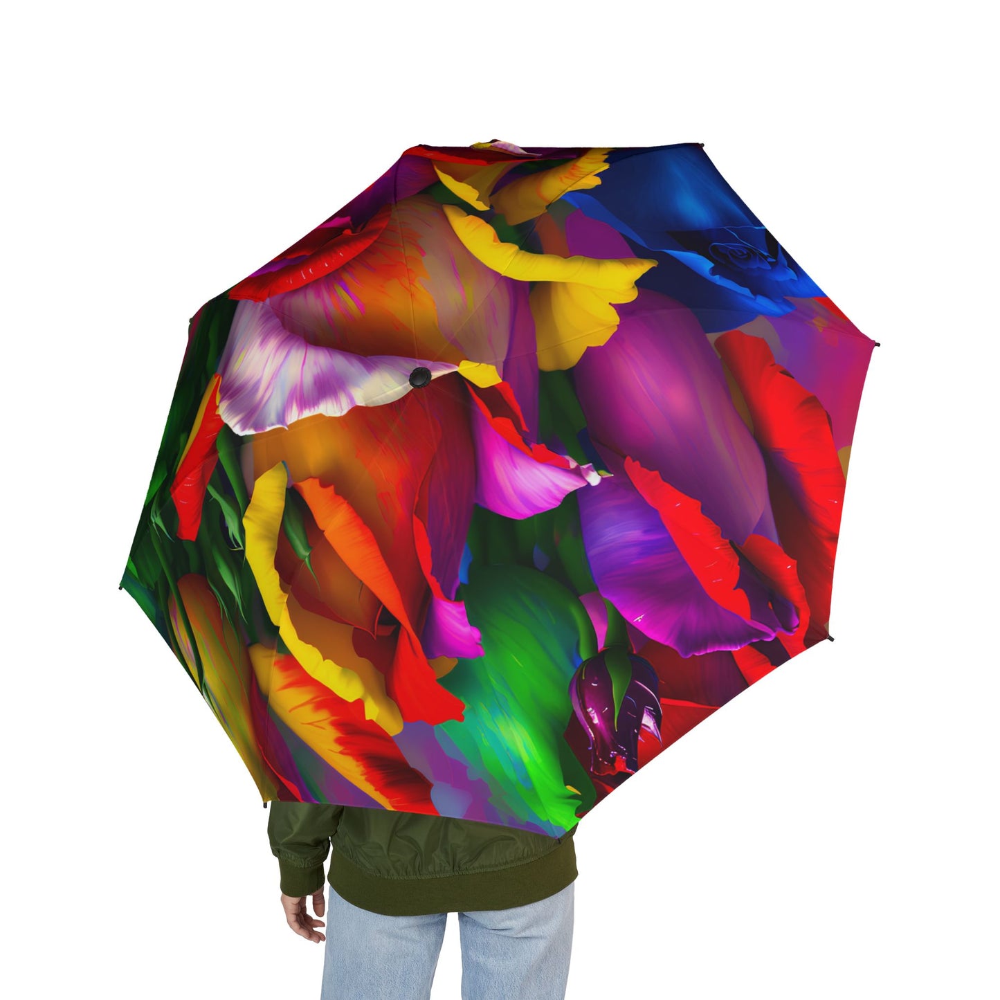 Colorful Rainbow Rose Bouquet 48" Semi-Automatic Foldable Umbrella